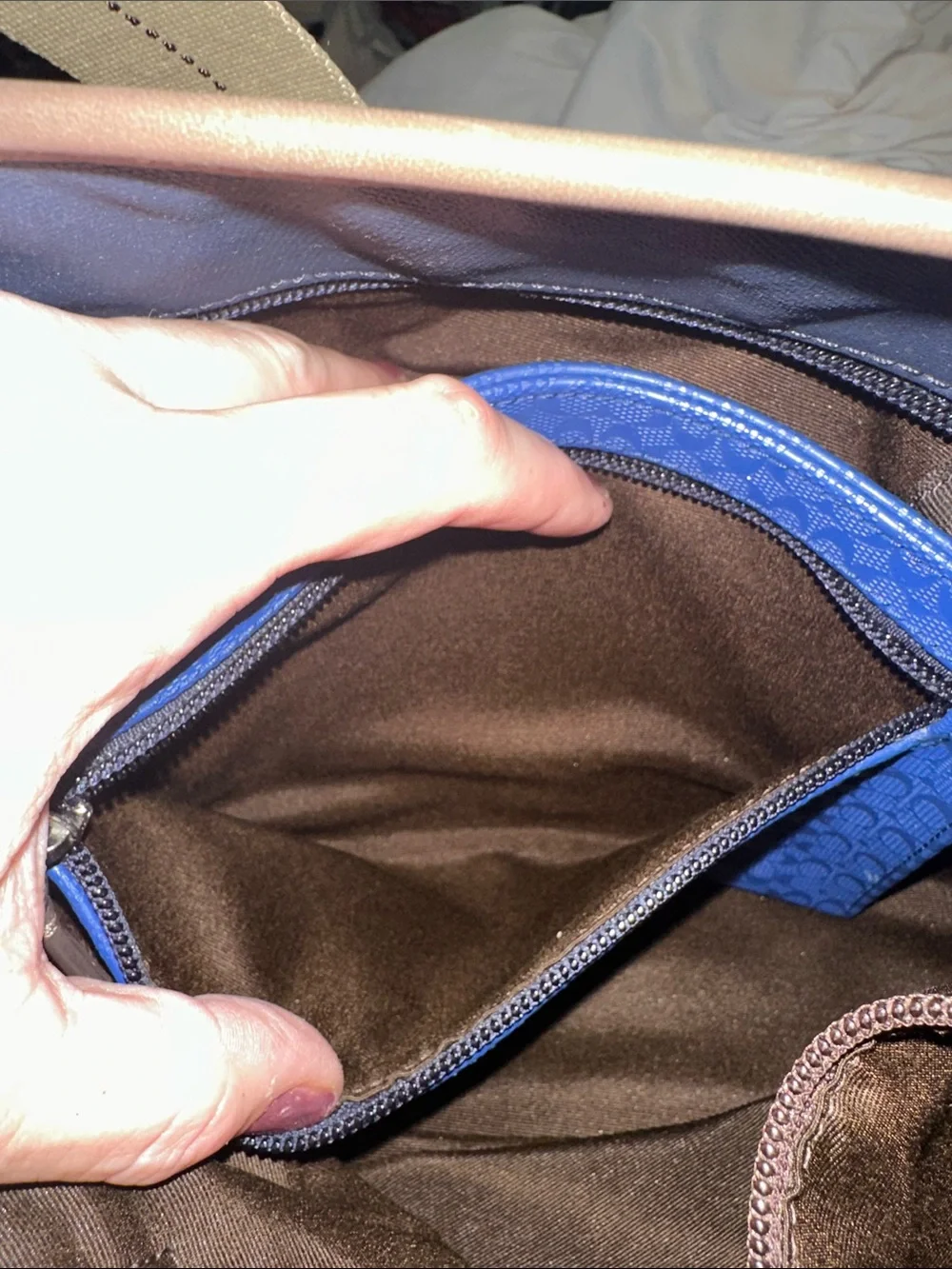 Coach heritage weekender canvas blue bag with tan straps blue signature bottom